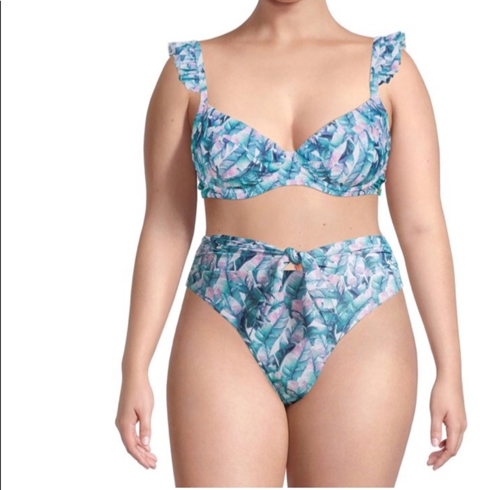 Floral High-Waist Bikini Swimsuit, Plus Size 3X, XOXO, Women's, New
